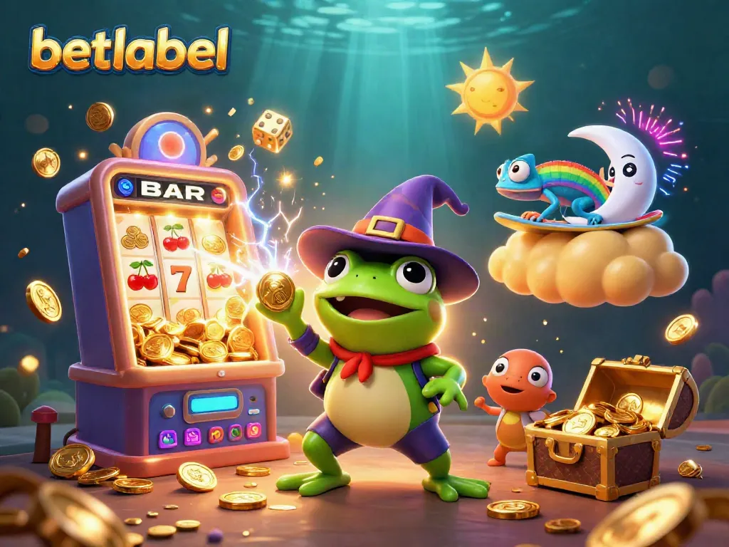 Experience the thrill of betlabel casino gaming with golden coins flying and vibrant characters in a dynamic load.