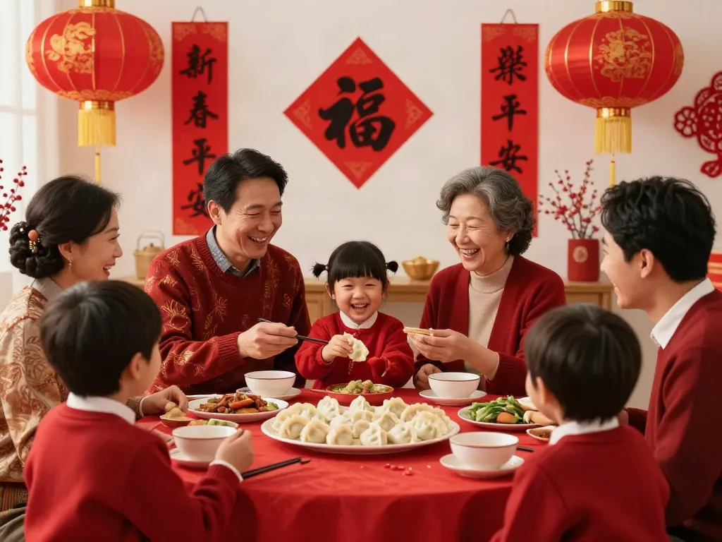rokok88 link showcasing vibrant Chinese New Year dinner with red decorations and family togetherness