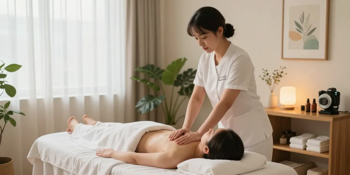 Relaxing 서대문출장마사지 session in a serene studio with calming atmosphere and skilled therapist.