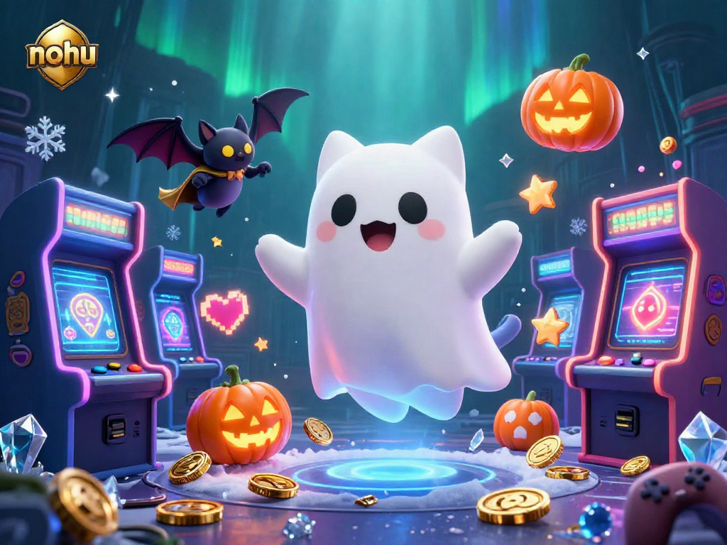 Nohu powers the ghost cat's slot adventures in a haunted casino mansion with a playful vibe.