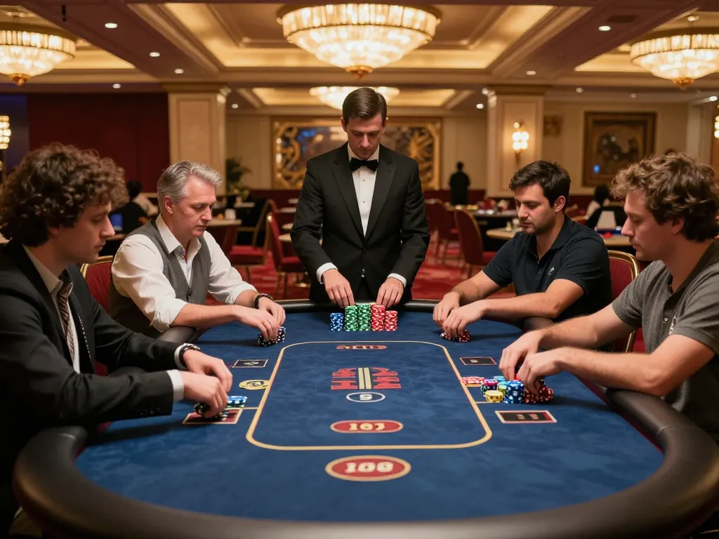 Players enjoy an exciting poker game at a Las Vegas casino, showcasing cm88 strategy and engagement.