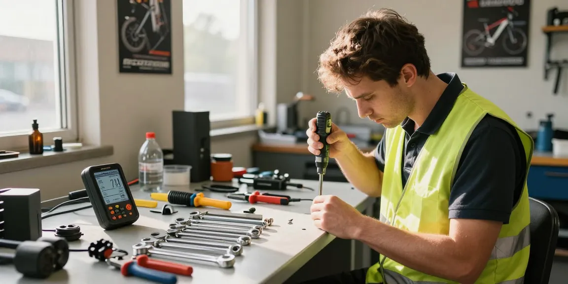 Un cacciavite dinamometrico utilizzato da un tecnico in un'officina per regolare un componente di bicicletta.