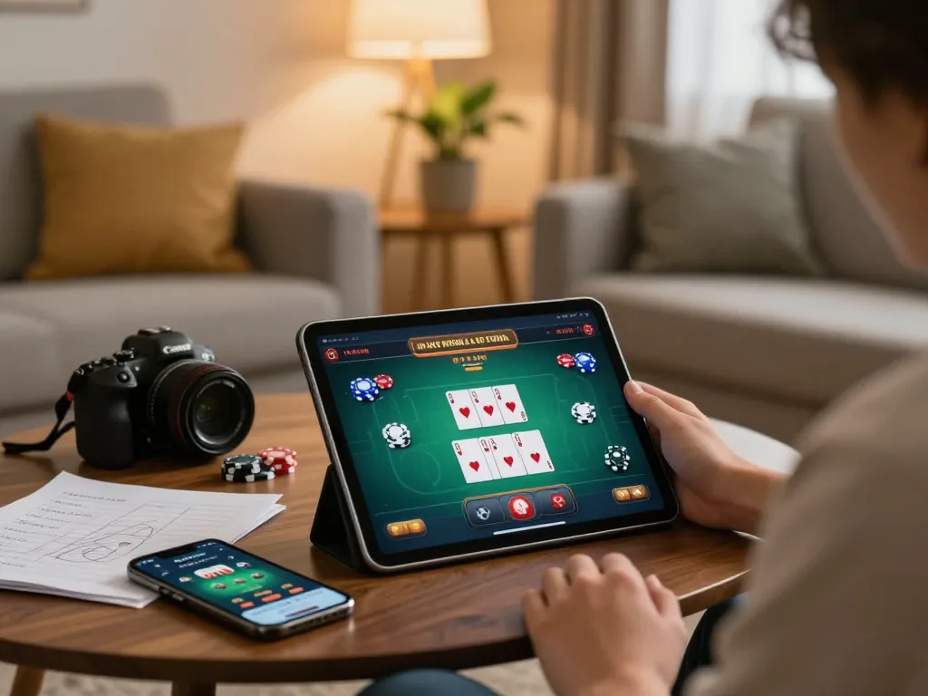 Engaging in online game đổi thưởng uy tín on a tablet with poker game interface visible