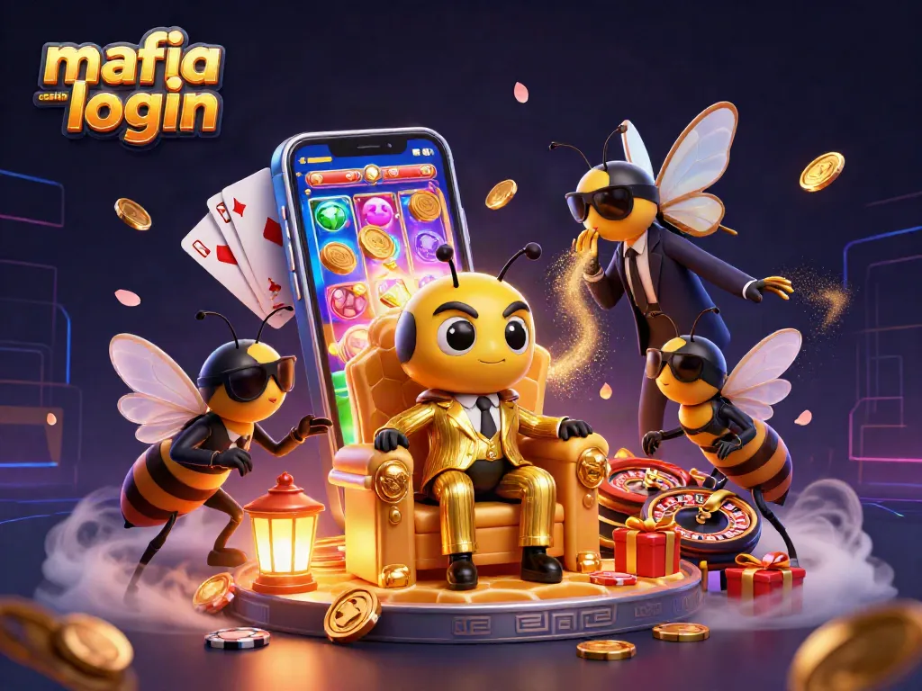 Master your mafia casino login with engaging visuals of slot games and casino elements.