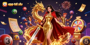 Experience the thrill of app tài xỉu with dynamic gaming elements and an enchanting warrior.