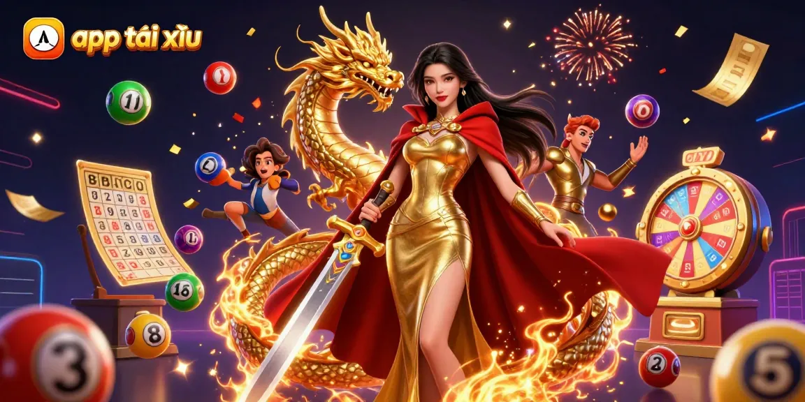 Experience the thrill of app tài xỉu with dynamic gaming elements and an enchanting warrior.